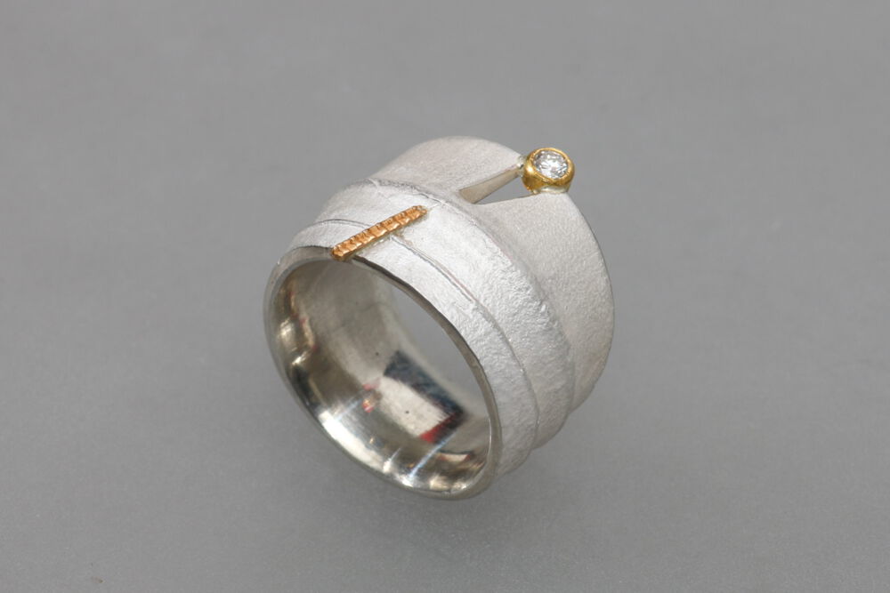 "Bambus"-Ring SilbergussRing mit Brillant