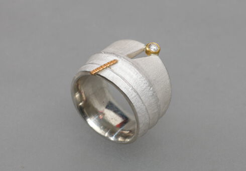 "Bambus"-Ring SilbergussRing mit Brillant